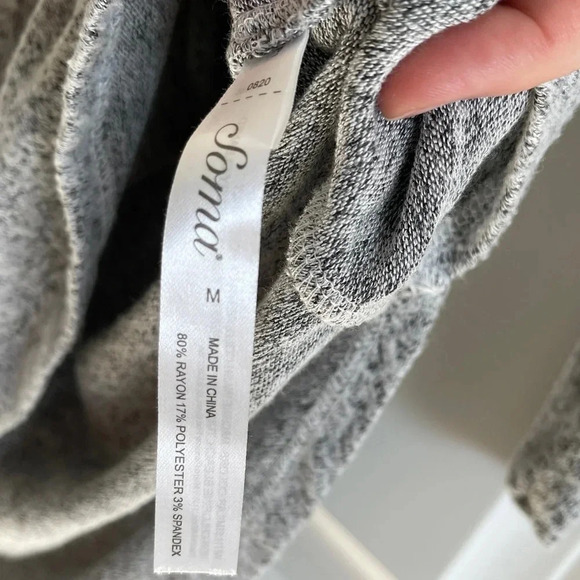 Soma Medium Brushed Cozy Long Gray Hooded V-Neck Sleepshirt - Picture 10 of 10